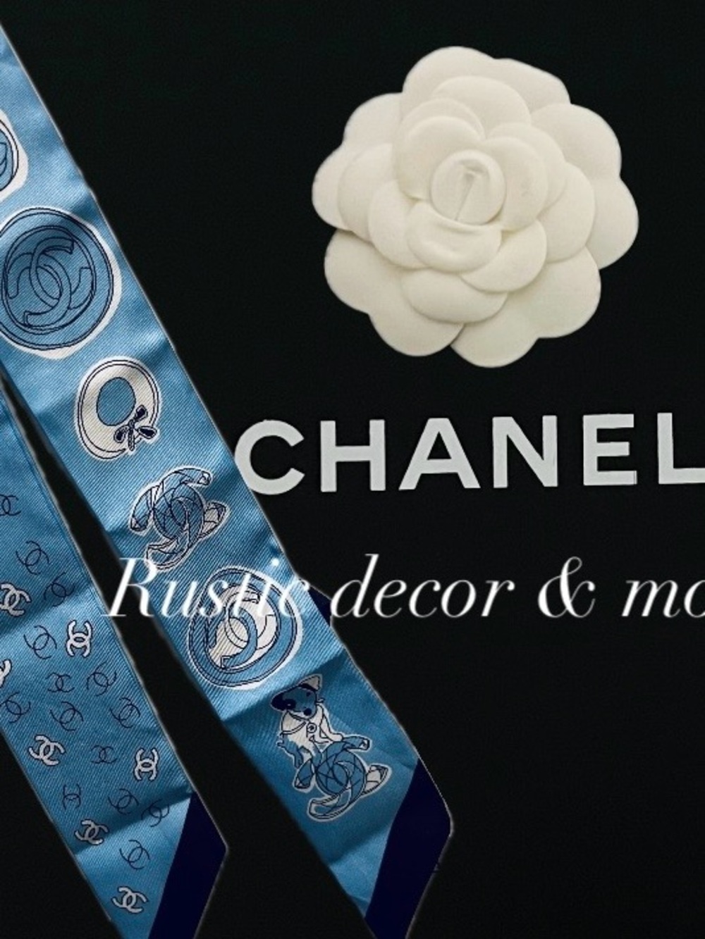 CHANEL Light Blue Silk Twilly Scarf with Navy Tips